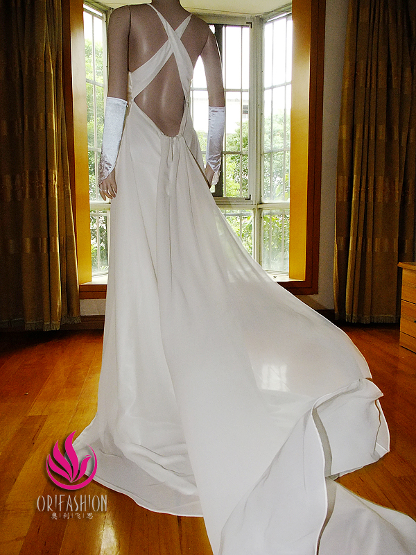 Orifashion HandmadeReal Custom Made Silk Chiffon Wedding Dress R